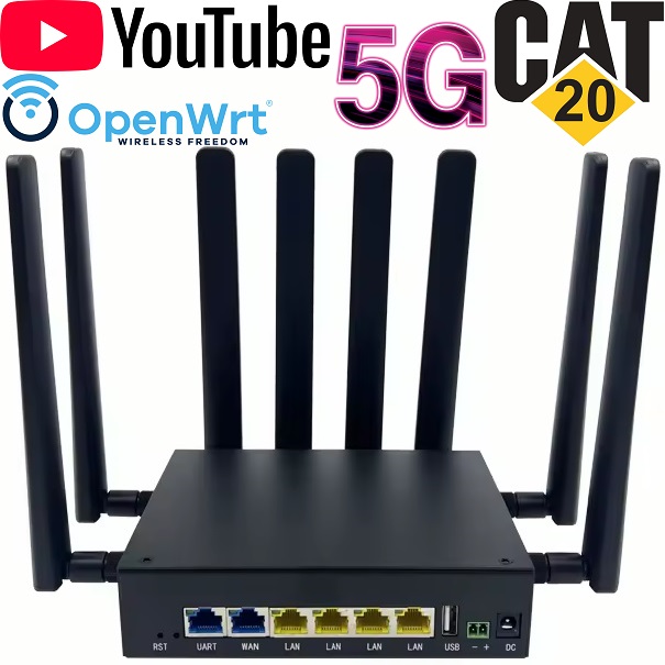 Huastlink HC-G60 - гигабитный роутер 5G 4G LTE Cat.9/16/18/20/22 WiFi-6 AX3000, USB 2.0, UART, MT7981B